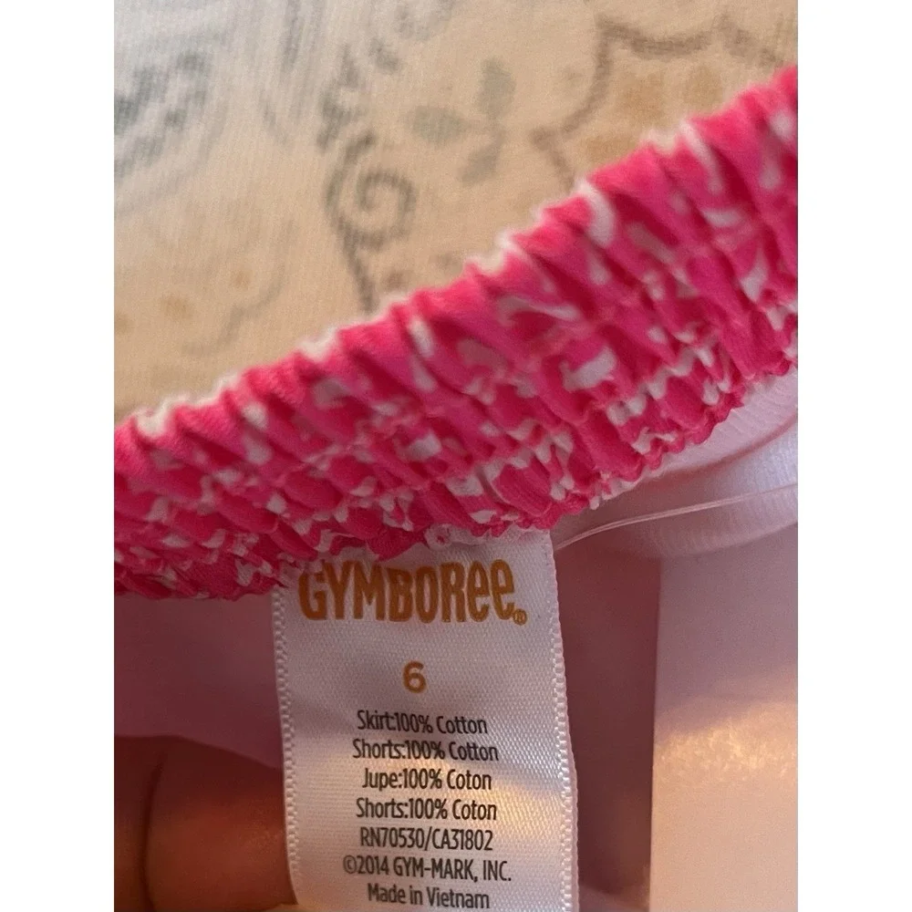 GYMBOREE Girl Size 6 3 Piece Top Skirt and Hat Set White Pink Blue Nautical Anch